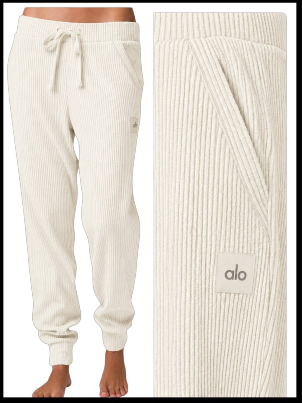 Alo Yoga Muse Cream Ivory White Ribbed High Rise Jogger Sweat pant L